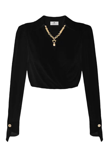 Camicia ELISABETTA FRANCHI donna CAT0256 Nera georgette viscosa slim scollo a v incrociato maniche lunghe bottoni smaltati sui polsi ELISABETTA FRANCHI | Camicie | CAT0256110